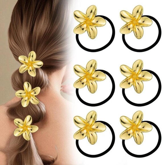 Gold Floral Hair Ties 6PC Set Metal Ponytail Holders Decorative Hair Cuffs main image 6